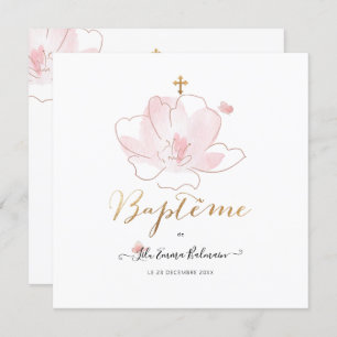 Aquarelle Les Fluers Faire part de Baptême Kaart