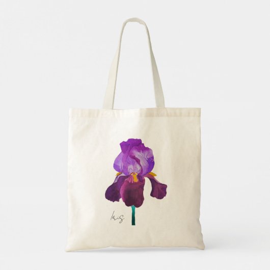 Aquarelle paarse zwarte bloemetuis tote bag (Achterkant)
