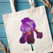 Aquarelle paarse zwarte bloemetuis tote bag