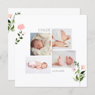 Aquarelle petites fleurs Faire part de Naissance Kaart