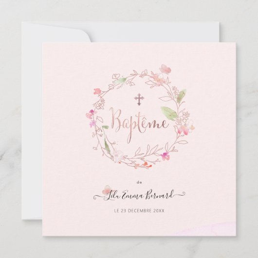 Aquarelle Petites Fluers Faire-part de Baptême Kaart (Voorkant)