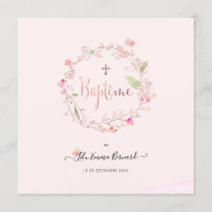 Aquarelle Petites Fluers Faire-part de Baptême Kaart