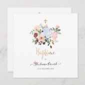 Aquarelle Petites Fluers Faire-part de Baptême Kaart (Voorkant / Achterkant)