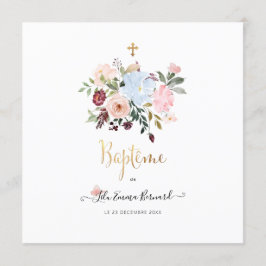 Aquarelle Petites Fluers Faire-part de Baptême Kaart