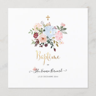 Aquarelle Petites Fluers Faire-part de Baptême Kaart