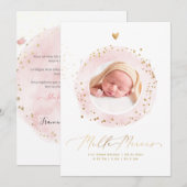 Aquarelle Remerciement Naissance Fille Kaart (Voorkant / Achterkant)