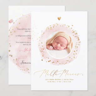 Aquarelle Remerciement Naissance Fille Kaart