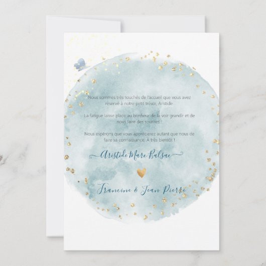 Aquarelle Remerciement Naissance Fille Kaart (Achterkant)