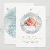 Aquarelle Remerciement Naissance Fille Kaart (Voorkant / Achterkant)