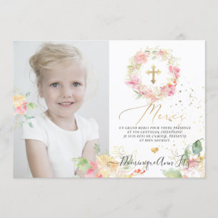 Aquarelle Rougissant Remerciements-Bapteme Fille Kaart