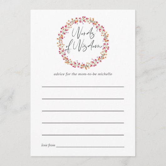 Aquarelle Wild Flower Baby shower Moeder Advies (Voorkant)