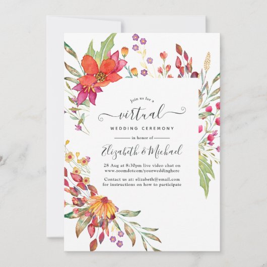 Aquarelle Wild Flower Online Virtual Wedding Kaart (Voorkant)