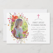 Aquarelle Wildflower First Heilige Communie Kaart (Voorkant)