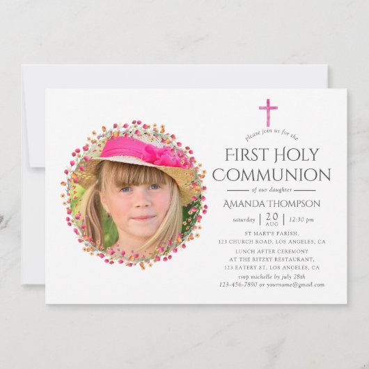 Aquarelle Wildflower First Heilige Communie Kaart (Voorkant)