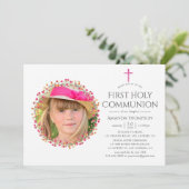 Aquarelle Wildflower First Heilige Communie Kaart (Staand voorkant)