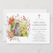 Aquarelle Wildflower First Heilige Communie Kaart (Voorkant)