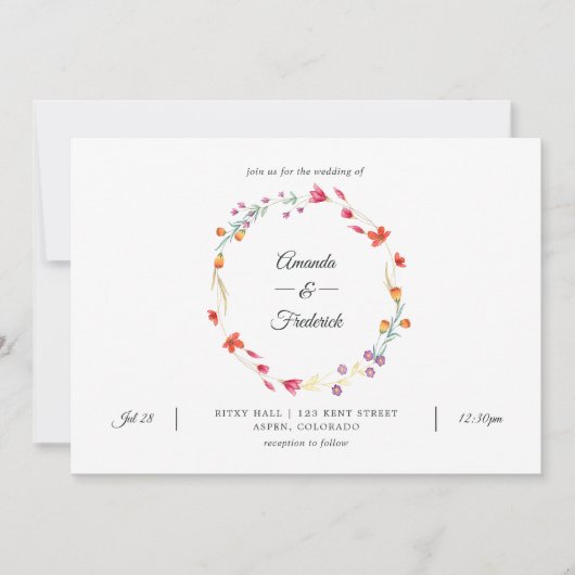 Aquarelle Wildflower Fotobruiloft Kaart (Voorkant)