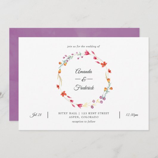 Aquarelle Wildflower Fotobruiloft Kaart (Voorkant / Achterkant)