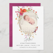 Aquarelle Wildflower Geboortedatum Fotokaart Aankondiging (Voorkant / Achterkant)