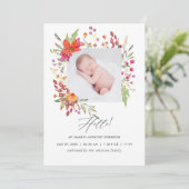 Aquarelle Wildflower Geboortedatum Fotokaart Aankondiging (Staand voorkant)