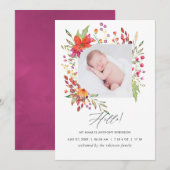 Aquarelle Wildflower Geboortedatum Fotokaart Aankondiging (Voorkant / Achterkant)