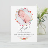 Aquarelle Wildflower Geboortedatum Fotokaart Aankondiging (Staand voorkant)