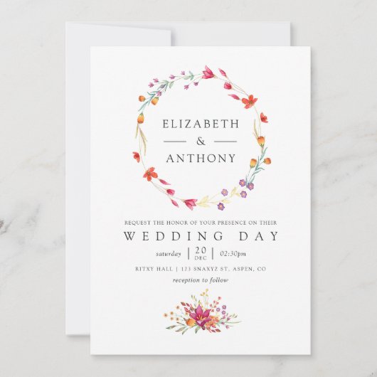 Aquarelle Wildflower Spring Wedding Kaart (Voorkant)