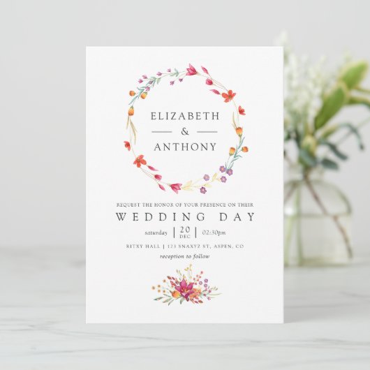 Aquarelle Wildflower Spring Wedding Kaart (Staand voorkant)