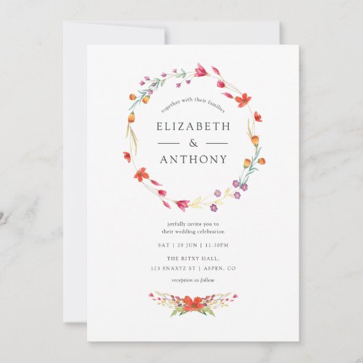 Aquarelle Wildflower Wedding Kaart (Voorkant)