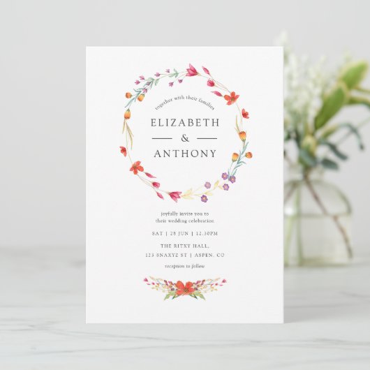 Aquarelle Wildflower Wedding Kaart (Staand voorkant)