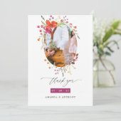 Aquarelle Wildflower Wedding Photo Collage Bedankkaart (Staand voorkant)