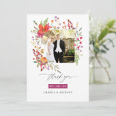 Aquarelle Wildflower Wedding Photo Collage Bedankkaart (Staand voorkant)
