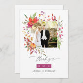 Aquarelle Wildflower Wedding Photo Collage Bedankkaart (Voorkant / Achterkant)