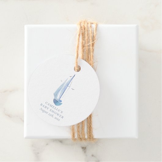 Aquarelle zeilboot Baby shower Ahoy Boy's Bedankjes Labels (In situ)