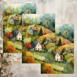 AQUARELLEN HERFST BOERERIJ DECOUPAGE VELIJPAPIER TISSUEPAPIER