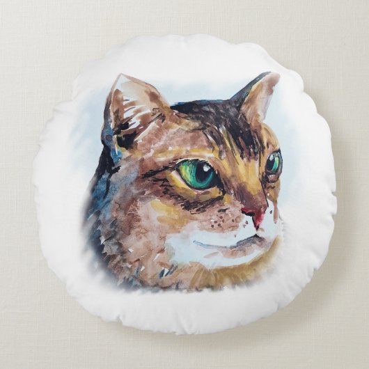 Aquarellporträt einer Katze Rond Kussen (Voorkant)