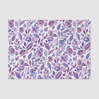 Aquarelpatroon met paarse bloemen en bladeren tissuepapier