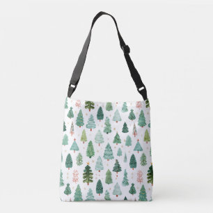 Aquarelpatroon van kerstbomen crossbody tas