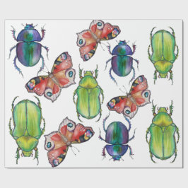 Aquarelpatroon van kevers en vlinders cadeaupapier