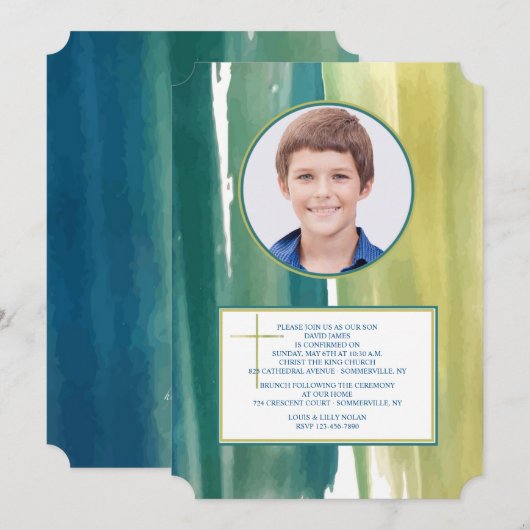 Aquarelpenseelstreken Foto Uitnodiging (Voorkant / Achterkant)