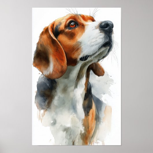 Aquarelportret van Beagle Poster (Voorkant)