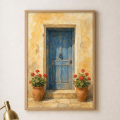 Aquarelposter 'Blauwe Deur met Geraniumpotten' Poster