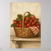 Aquarelposter met aardbezenmand Cottagecore Poster (Voorkant)
