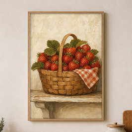 Aquarelposter met aardbezenmand Cottagecore Poster