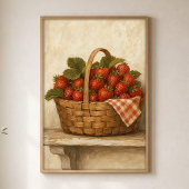 Aquarelposter met aardbezenmand Cottagecore Poster