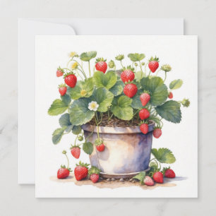 Aquarelpot met aardbeienplanten kaart