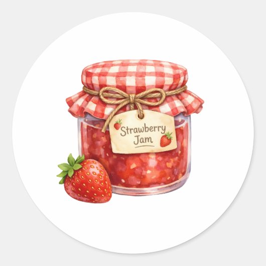 Aquarelpot met verse aardbeienfruitjam ronde sticker (Voorkant)