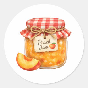 Aquarelpot met verse perzikjam en perzik ronde sticker