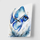 Aquarelschilderij van Blauwe Vis Vierkante Klok (Hoek)