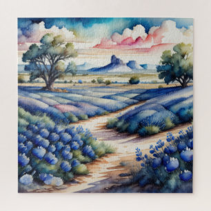 Aquarelschilderij van Bluebonnet-landschap Legpuzzel